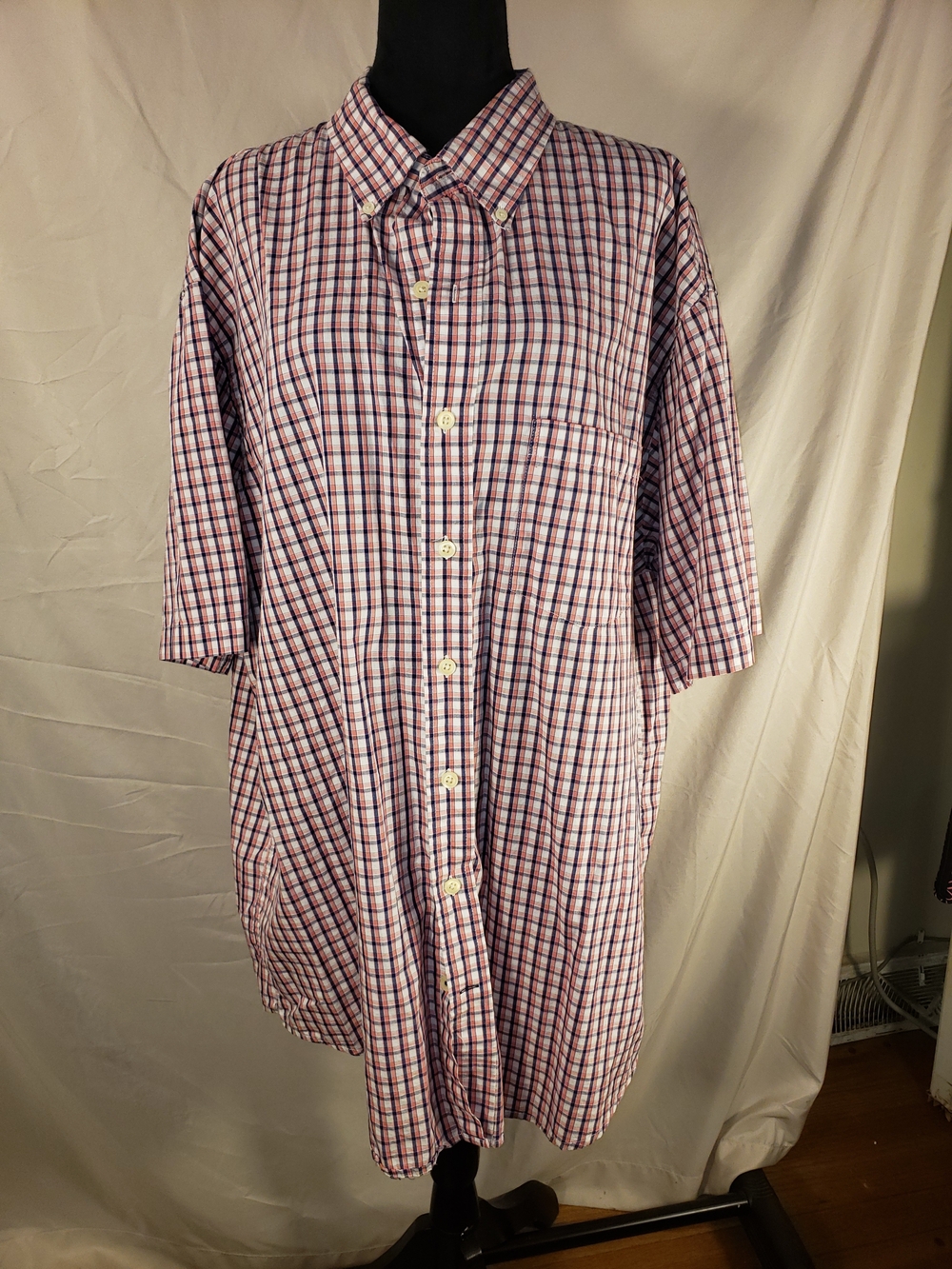 Izod Pink and Blue Plaid Short-Sleeve Button-Down Shirt - 2XLT